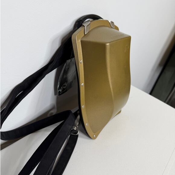 Boblbee Scarabée hard-shell mini backpack St Tropez model in metallic gold. main image 5